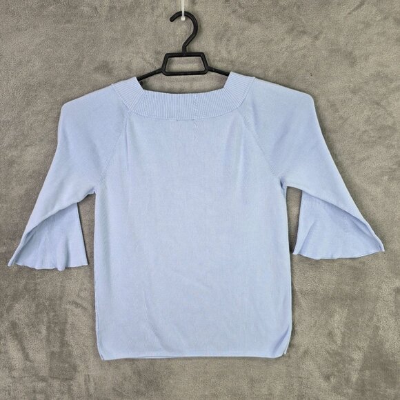 Womens Talbots Blue Ribbed Sweater 3/4 Bell Sleeves Cotton & Rayon Blend Size L - Picture 4 of 7